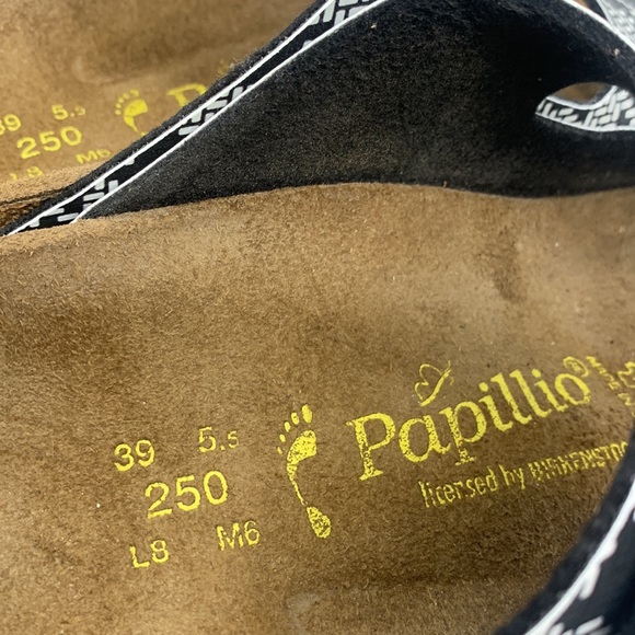 Papillio Birkenstock Arizona Knotted Sandal Black White L8 M6 Platform Chunky - Picture 2 of 16